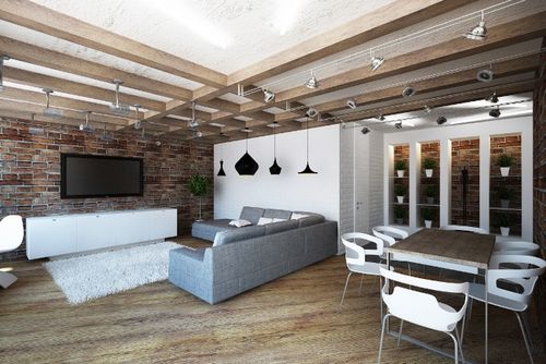 Дизайн гостиной в стиле лофт: зонирование, отделка, декор